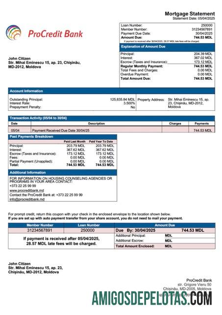 para download Modelo Word e PDF de extrato de hipoteca do Banco ProCredit da Moldávia